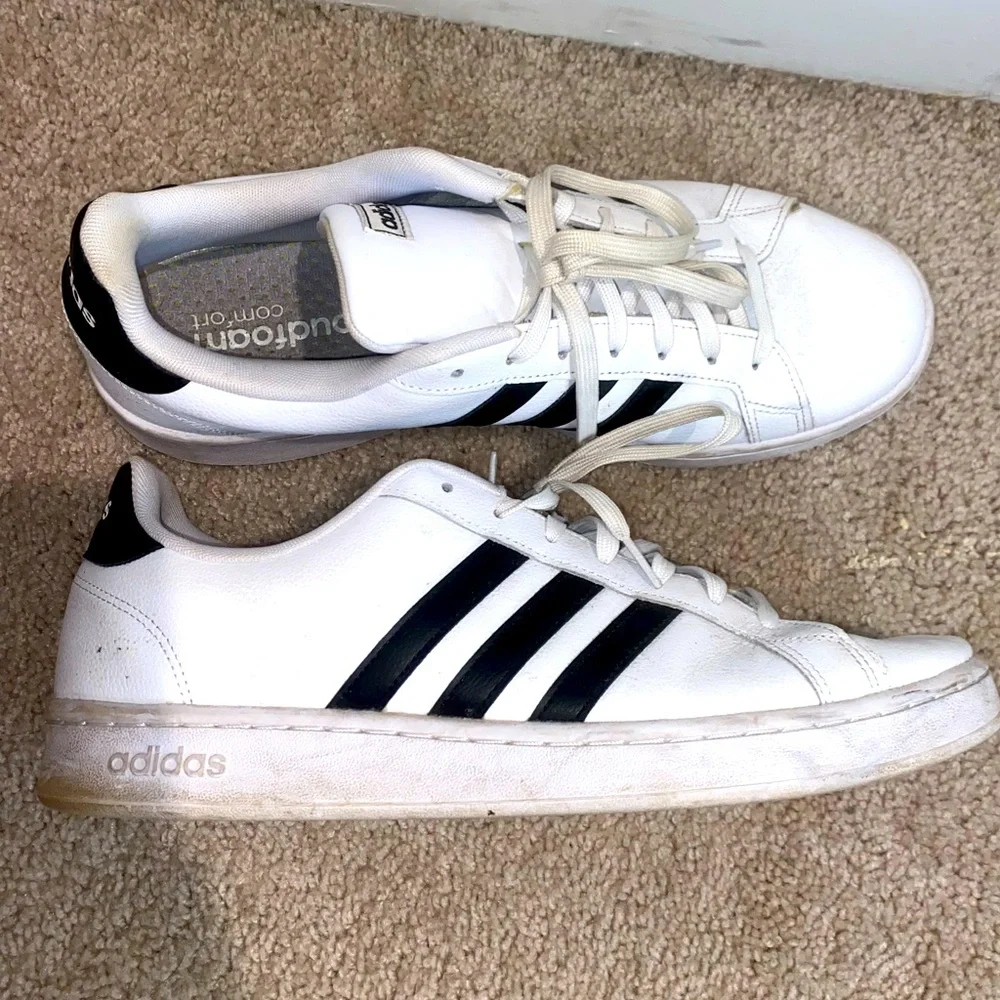 Adidas White Leather Black 3 Stripe Cloud Form Sneakers Men's size 13